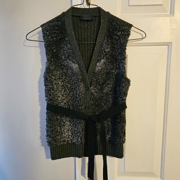 Prada Lamb fur vest with sash belt - Picture 1 of 3